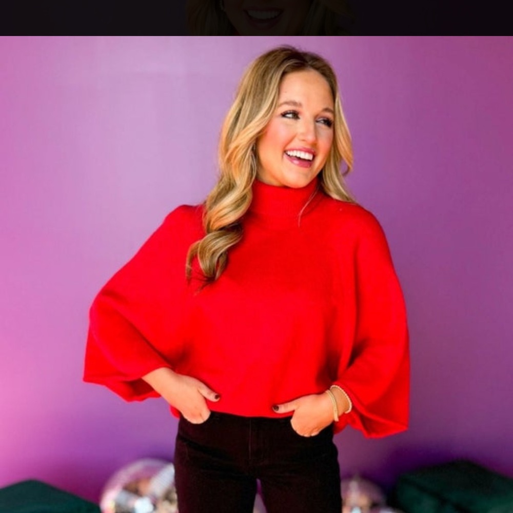 JODIFL red Dolman 3/4 sleeve turtleneck neck sweater in Large